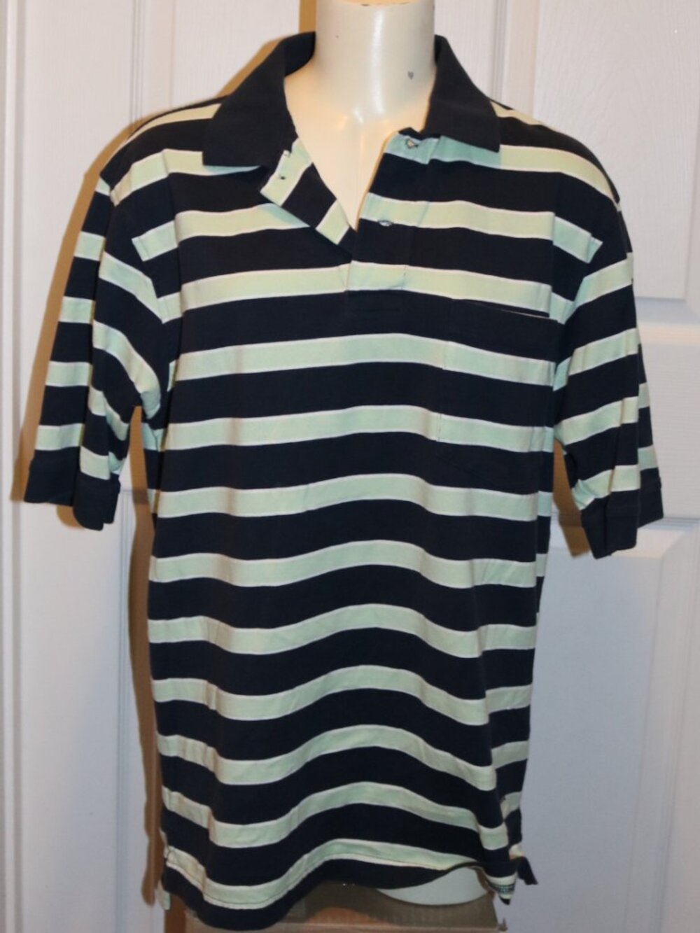 Daniel Cremieux Polo Shirt Mens Medium Blue Pistachio Green Stripes